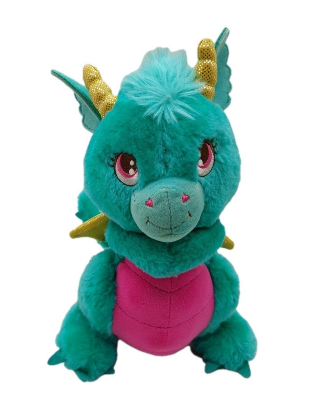 Hallmark Dragon Stuffed Plush Green Yellow Pink Horns Wings 11"